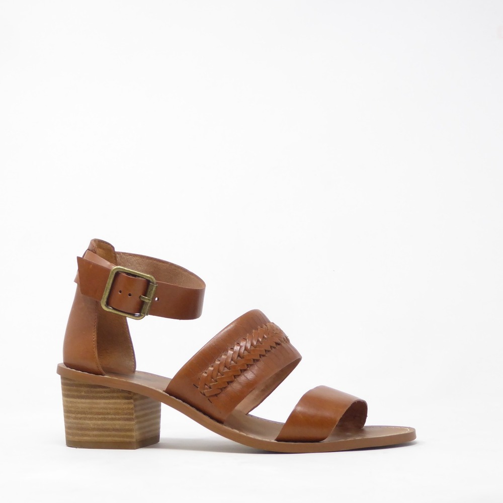 Madewell Womens Warren Heeled Sandals Brown Woven Leather Ankle Strap C5317 Sz 9